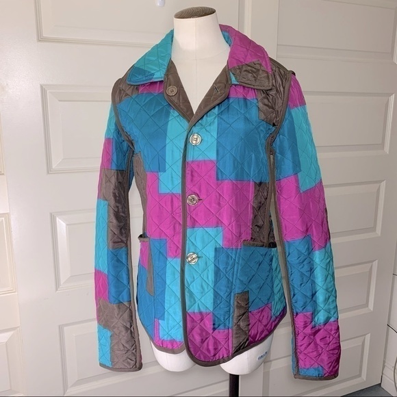 VTG Quilted Jacket 100% Silk Women Sz M Reversible Brown Multicolor Light Coat - Picture 8 of 11